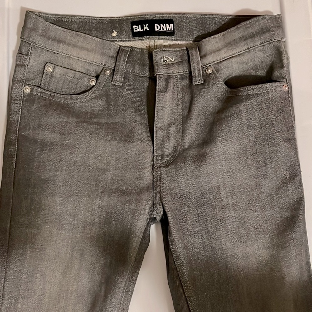 BLK DNM gray skinny leg jeans, NWOT. 9” rise, 32”in-seam, 14” across waist.